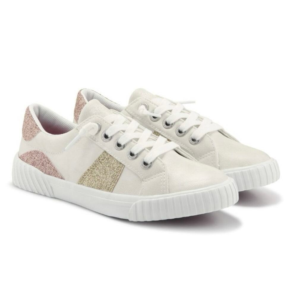 NWT Blowfish Girls Wave Casual Sneaker White Gold Glitter Sparkle Size 12